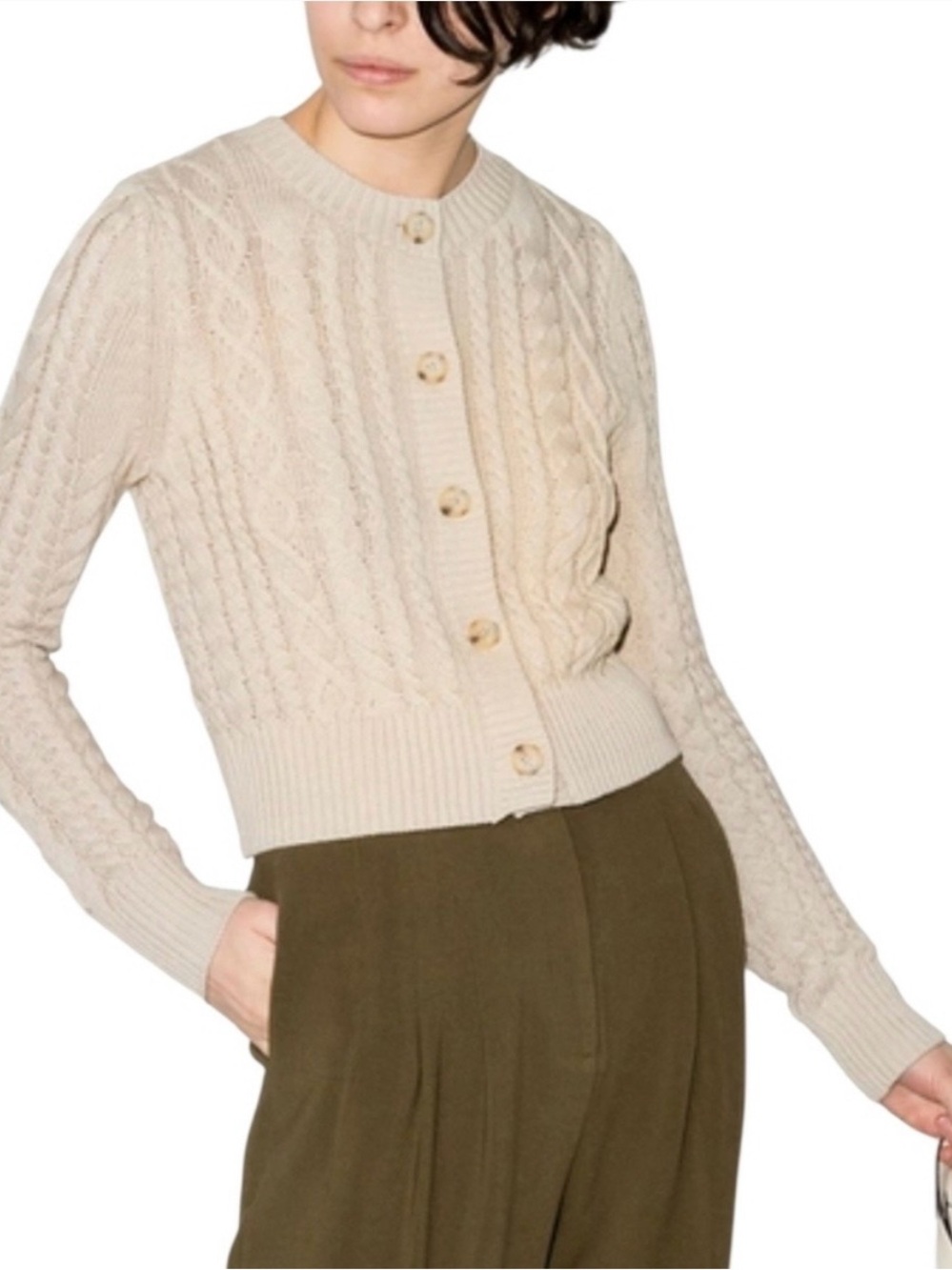Reformation Cream Cable Knit Button-Up Cardigan